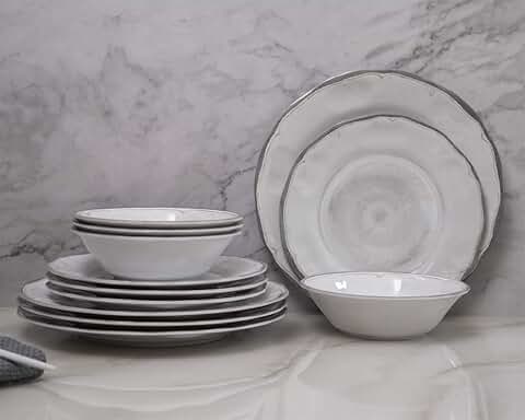 12-piece melamine dinnerware set with plates and bowls