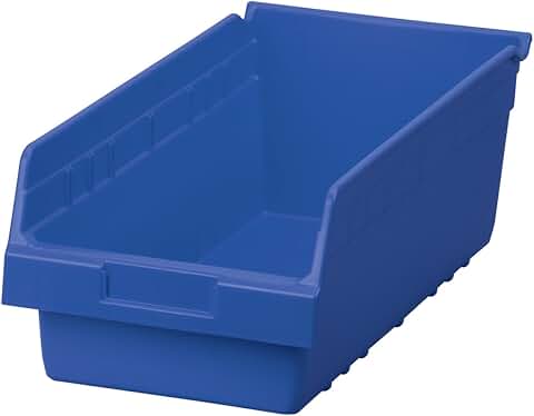 Blue Plastic Nesting Shelf Bin, 18 x 8 x 6 inches, 8-pack