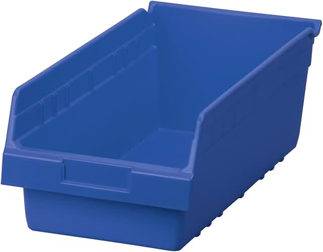 Blue Plastic Nesting Shelf Bin, 18 x 8 x 6 inches, 8-pack