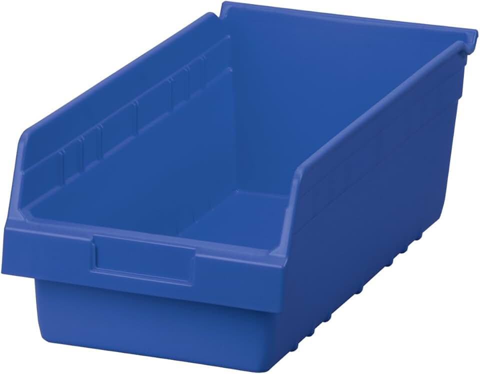 Blue Plastic Nesting Shelf Bin, 18 x 8 x 6 inches, 8-pack