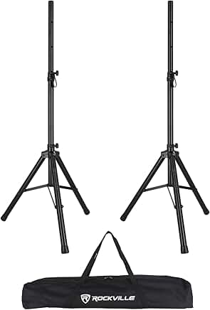 Pair of adjustable steel speaker stands, 35-60 inches