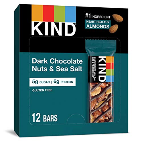 Nut Bars, 1.4 Ounce (Pack of 12), Dark Chocolate Nuts and Sea Salt, Gluten Free, 5g Sugar, 6g Protein