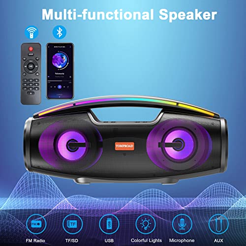 Bluetooth Speakers, 30W Portable Loud Wireless Outdoor Speaker with Deep Bass, Bluetooth 5.0, FM Radio, LED Colorful Lights, Remote Control and Powerful Stereo Sound Boombox for Home, Party, Camping