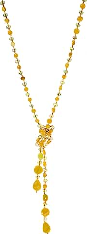 Long beaded knotted necklace with dangling teardrop crystals
