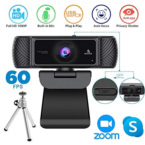 1080P 60FPS Webcam Lighting Kit with Microphone, 3.5 Inch Selfie Ring Light, Mount Stand, and Buil-in Privacy Cover, 360 Degrees Flexible Arms, for Live Streaming, Online Class, Zoom Skype MS Teams