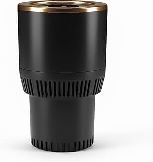 Black and gold car cup holder for heating and cooling drinks