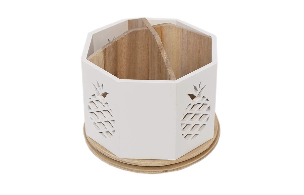 Wooden Spinning Desk Organizer with Pineapple Cutout