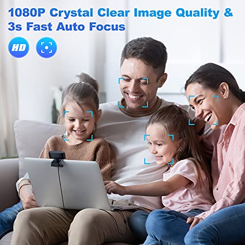 Webcam with Microphone, Autofocus HD 1080P USB PC Web Camera with Privacy Cover for Laptop Computer Desktop, for Live Streaming, Zoom, Video Call, Online Meeting, Gaming