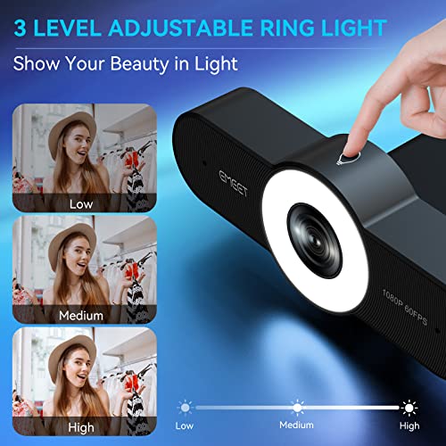1080P Webcam with Microphone - 60FPS Streaming Camera with Light, Three Level Light, Noise-Cancelling Mics, C970L Computer Camera with Privacy Mode, Autofocus HD Webcam for Meeting/Gaming/Class