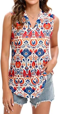 Women's V-Neck Loose Fit Flowy Sleeveless Tank Top