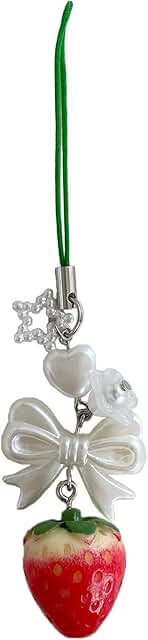 Cute Strawberry Resin Keychain with Bowknot