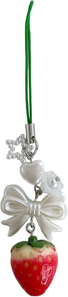 Cute Strawberry Resin Keychain with Bowknot