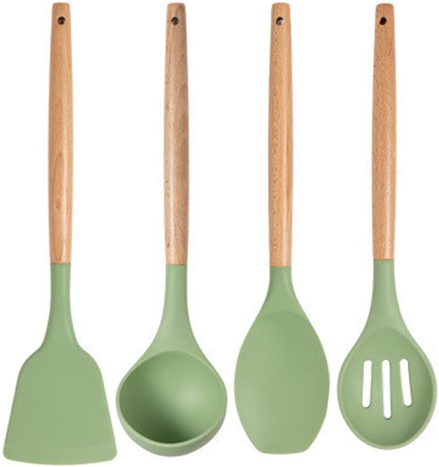 Avocado Green Silicone Cooking Utensil Set, 4 Pieces