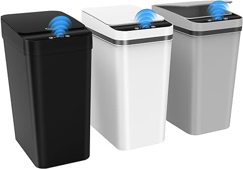 Set of three small touchless bathroom trash cans