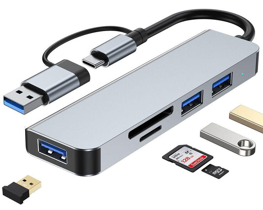 5-in-1 Aluminum USB-C Hub with Card Reader and USB Ports