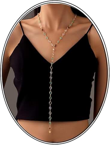 Elegant Green Beaded Lariat Necklace with Adjustable Length