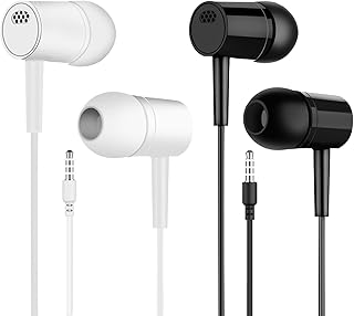 Wired in-ear headphones with noise isolation, tangle-free cord, 3.5mm jack, 2-pack