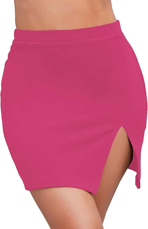 Women's Sexy Slit Hem Stretchy Waist Bodycon Short Skirt