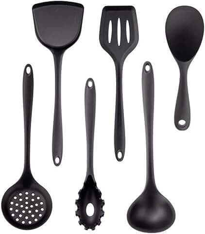 Black 6-Piece Cooking Utensils Set with Silicone Tools