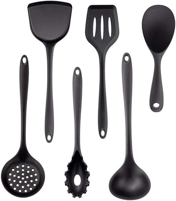 Black 6-Piece Cooking Utensils Set with Silicone Tools