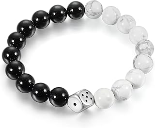 Black 10mm Bead Chain Bangle with Charms, Stretchable Prayer Bracelet