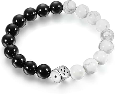 Black 10mm Bead Chain Bangle with Charms, Stretchable Prayer Bracelet