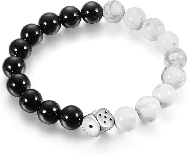 Black 10mm Bead Chain Bangle with Charms, Stretchable Prayer Bracelet