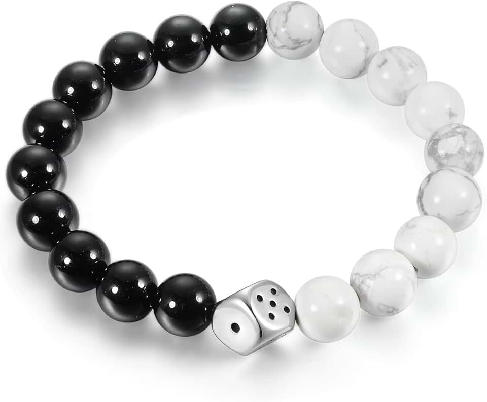 Black 10mm Bead Chain Bangle with Charms, Stretchable Prayer Bracelet
