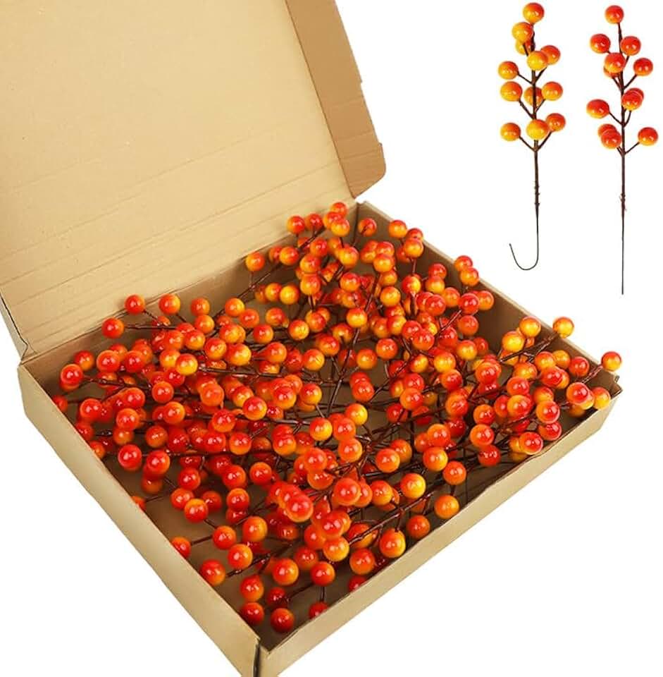 Fall Floral Stems, 36 Pack, Orange Berries, 8.26in