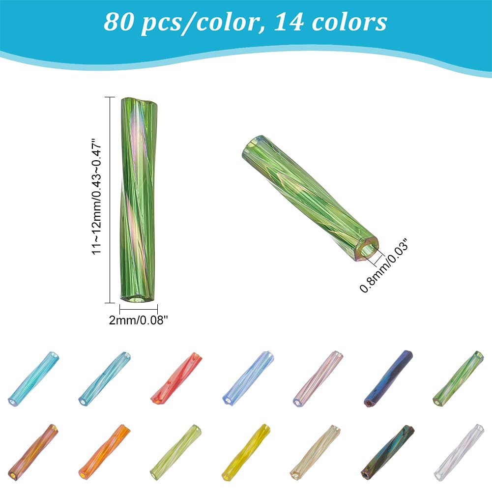 14 Color Twist Bugle Beads for Jewelry and Crafts