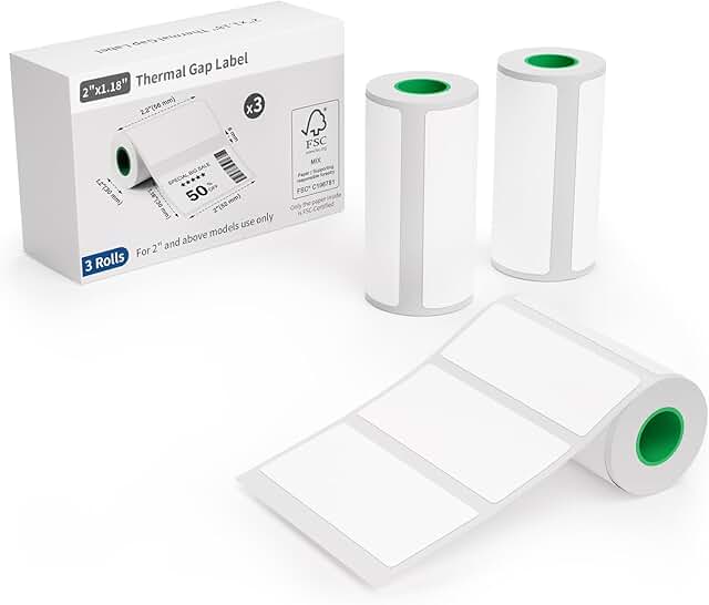 White thermal gap label paper, 52mm x 30mm, 3 rolls