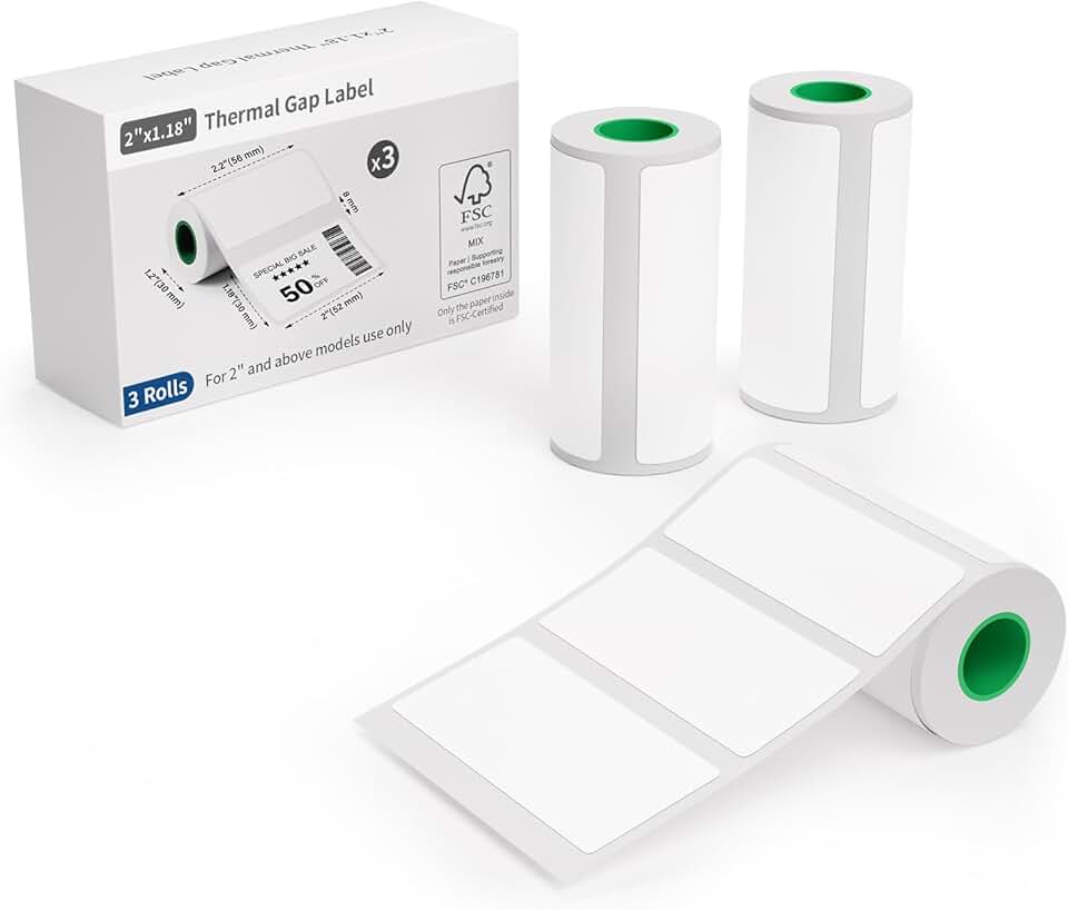 White thermal gap label paper, 52mm x 30mm, 3 rolls