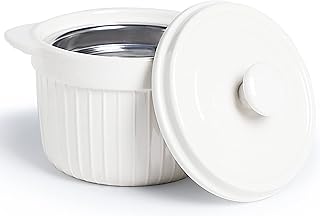 White ceramic bacon grease container with strainer