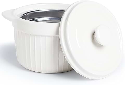 White ceramic bacon grease container with strainer