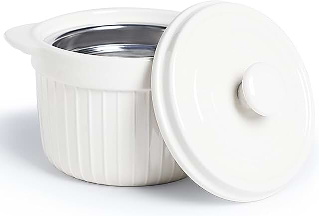 White ceramic bacon grease container with strainer