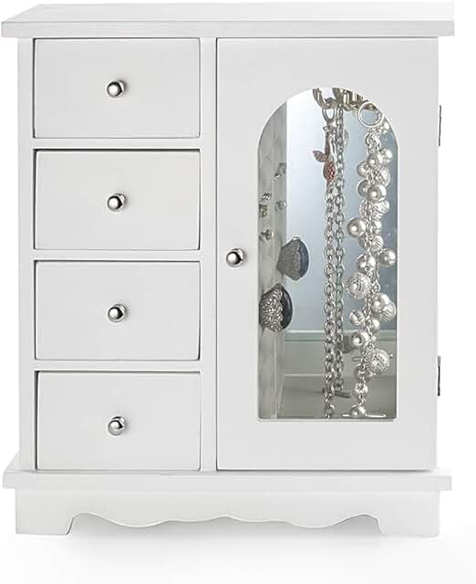White Wooden Jewelry and Makeup Organizer with Drawers