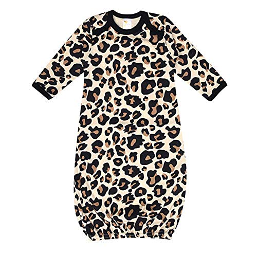 Uni  Long Sleeve Cotton Baby Gown (Tan Leopard),0 - 3 Months