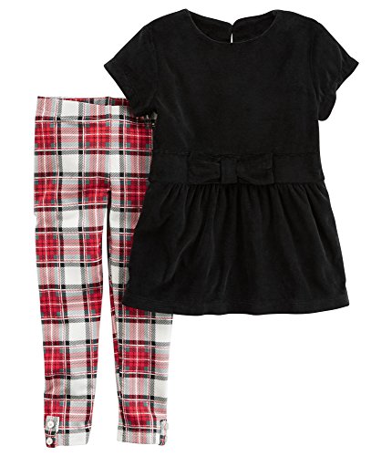 Girls' 3M-8 2 Piece Velour Top with Plaid Pants Set 3 Months Black