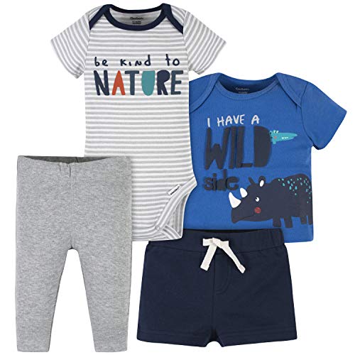 Baby Boys  Toddler 4-Piece Shirt, Bodysuit, Short and Pant, Blue Wild Side Onesie,