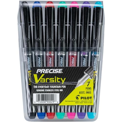 Set of 7 pre-filled fountain pens with stainless steel nibs