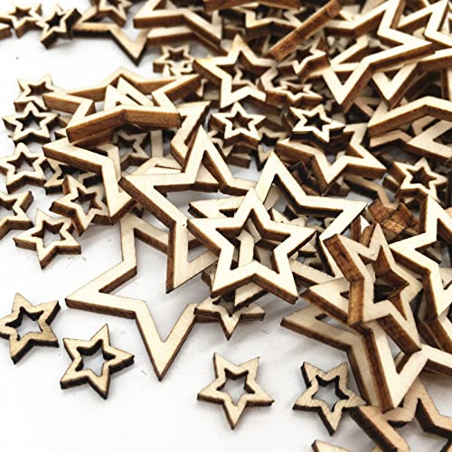 100pcs Unfinished Wooden Star Slices 1-3cm