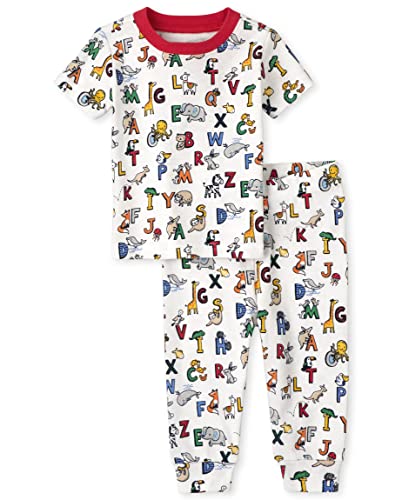 The Children s  Unisex Baby and Toddler Short Sleeve Top and Pants Snug Fit 100  Cotton 2 Piece Pajama Sets, Alphabet, 3-6 Months