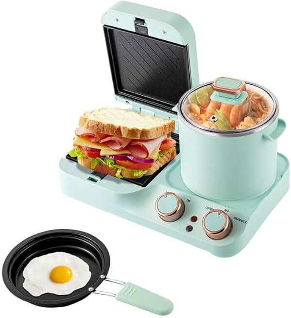 3-in-1 Breakfast Maker with Toaster, Griddles, and Steamer