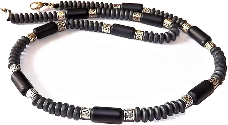 Black Onyx Beaded Choker Necklace for Men