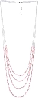 Pink and white crystal bead layered necklace