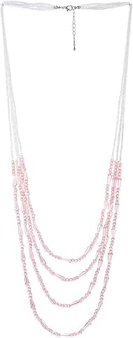 Pink and white crystal bead layered necklace