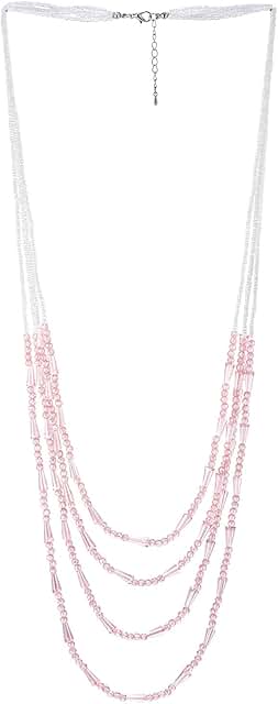 Pink and white crystal bead layered necklace