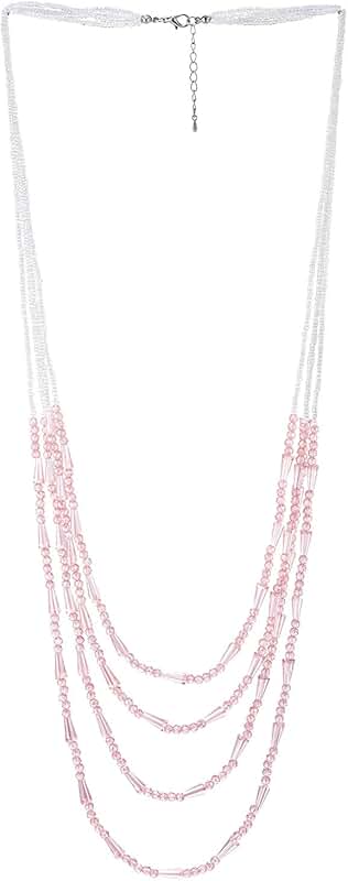 Pink and white crystal bead layered necklace