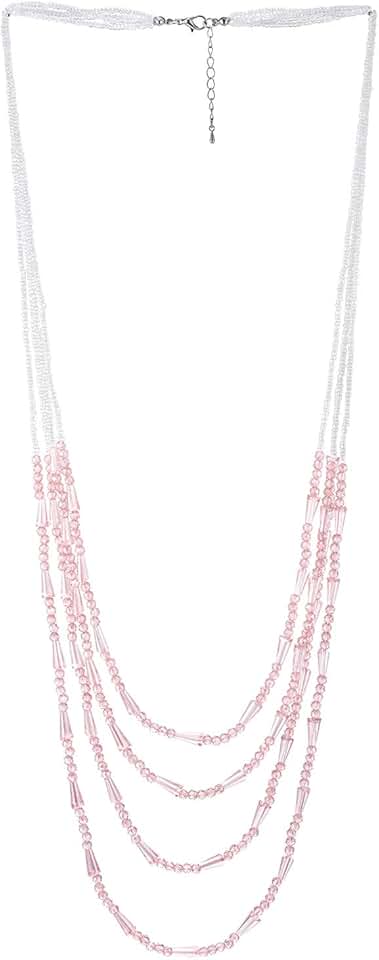 Pink and white crystal bead layered necklace