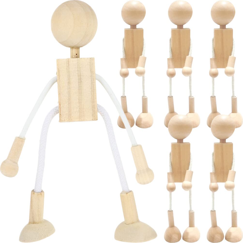 6pcs Unfinished Wooden Peg Dolls for Crafts and Decoration